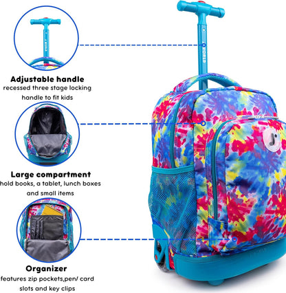 Sunny Rolling Backpack for Kids. Roller Bag With Wheels, Black