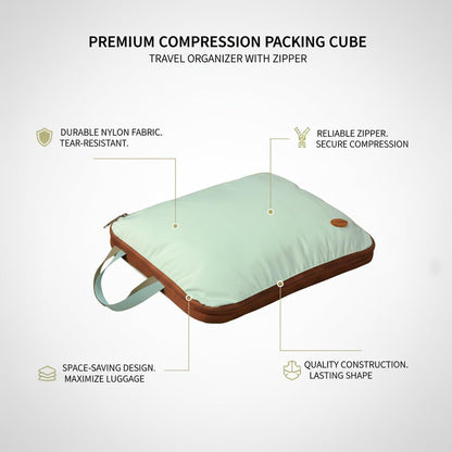 Compression Packing Cube for Travel, Nylon Luggage Organizer with Zipper, Space-Saving Garment Bag for Clothes, 11.8 x 7.9 x 4.3 Inches (1 Pack, Blue)