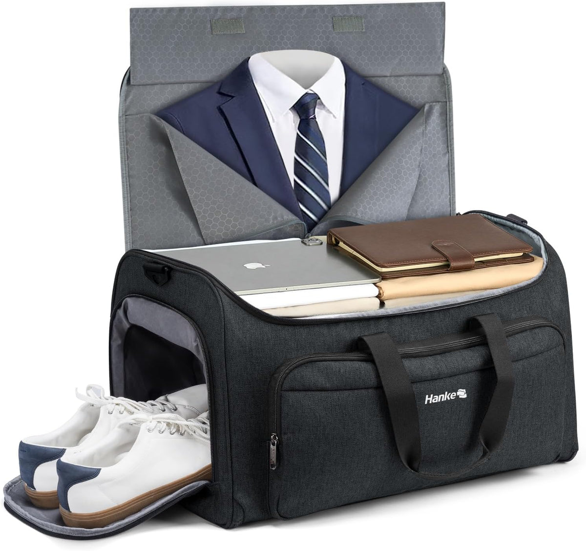 Garment Bags for Travel, 55L Carry on Convertible Garment Duffle Bag | 2 in 1 Hanging Suit Travel Bag with Shoulder Strap, Shoe Compartment, Portable Weekender Luggage Bag for Men Women,Black