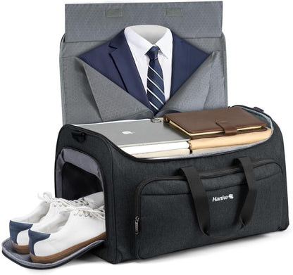 Garment Bags for Travel, 55L Carry on Convertible Garment Duffle Bag | 2 in 1 Hanging Suit Travel Bag with Shoulder Strap, Shoe Compartment, Portable Weekender Luggage Bag for Men Women,Black