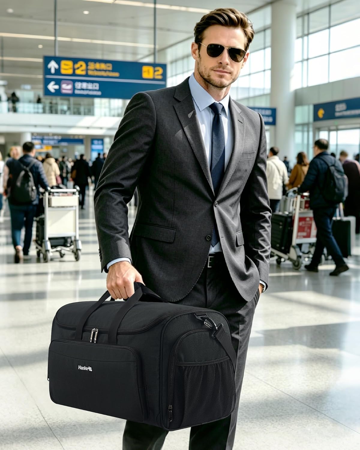 Garment Bags for Travel, 55L Carry on Convertible Garment Duffle Bag | 2 in 1 Hanging Suit Travel Bag with Shoulder Strap, Shoe Compartment, Portable Weekender Luggage Bag for Men Women,Black