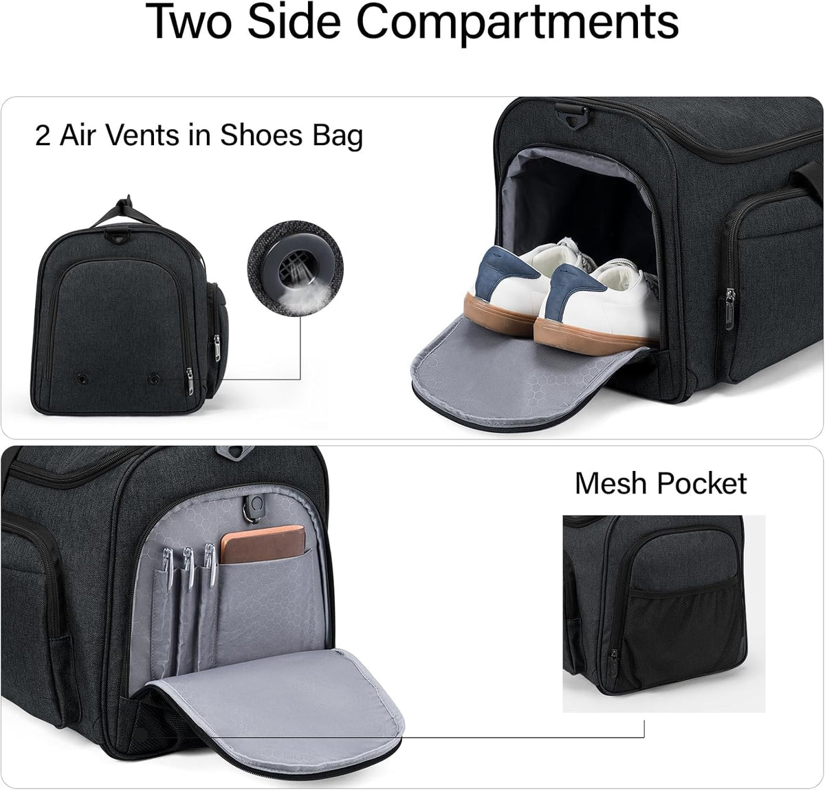 Garment Bags for Travel, 55L Carry on Convertible Garment Duffle Bag | 2 in 1 Hanging Suit Travel Bag with Shoulder Strap, Shoe Compartment, Portable Weekender Luggage Bag for Men Women,Black