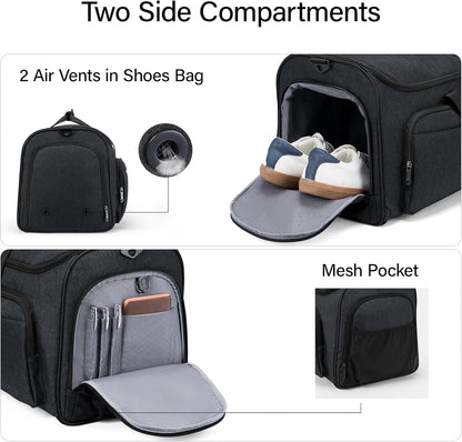 Garment Bags for Travel, 55L Carry on Convertible Garment Duffle Bag | 2 in 1 Hanging Suit Travel Bag with Shoulder Strap, Shoe Compartment, Portable Weekender Luggage Bag for Men Women,Black