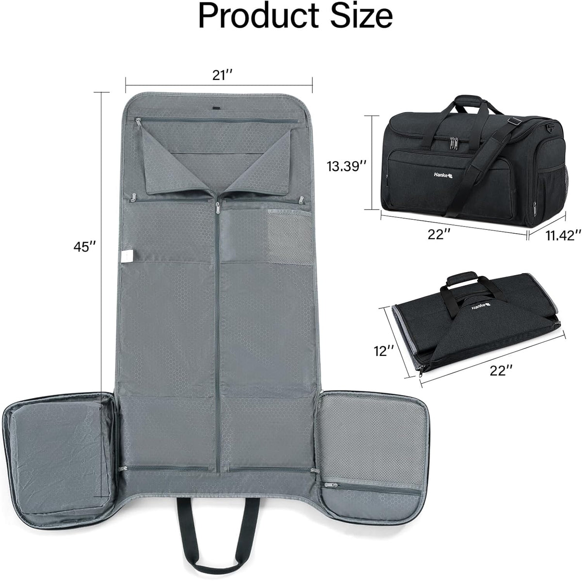 Garment Bags for Travel, 55L Carry on Convertible Garment Duffle Bag | 2 in 1 Hanging Suit Travel Bag with Shoulder Strap, Shoe Compartment, Portable Weekender Luggage Bag for Men Women,Black