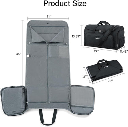 Garment Bags for Travel, 55L Carry on Convertible Garment Duffle Bag | 2 in 1 Hanging Suit Travel Bag with Shoulder Strap, Shoe Compartment, Portable Weekender Luggage Bag for Men Women,Black