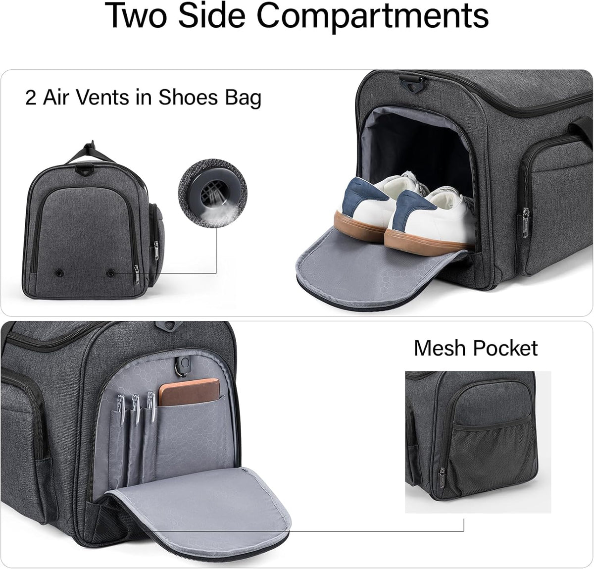 Garment Bags for Travel, 55L Carry on Convertible Garment Duffle Bag | 2 in 1 Hanging Suit Travel Bag with Shoulder Strap, Shoe Compartment, Portable Weekender Luggage Bag for Men Women,Black