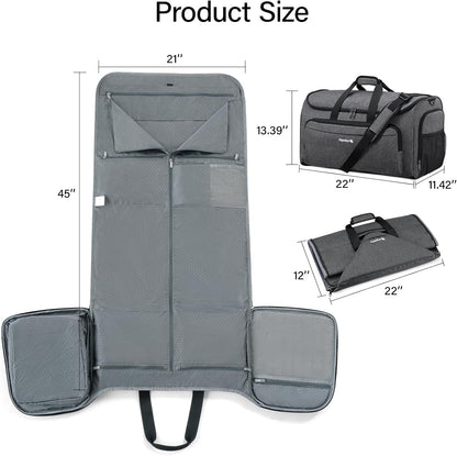 Garment Bags for Travel, 55L Carry on Convertible Garment Duffle Bag | 2 in 1 Hanging Suit Travel Bag with Shoulder Strap, Shoe Compartment, Portable Weekender Luggage Bag for Men Women,Black