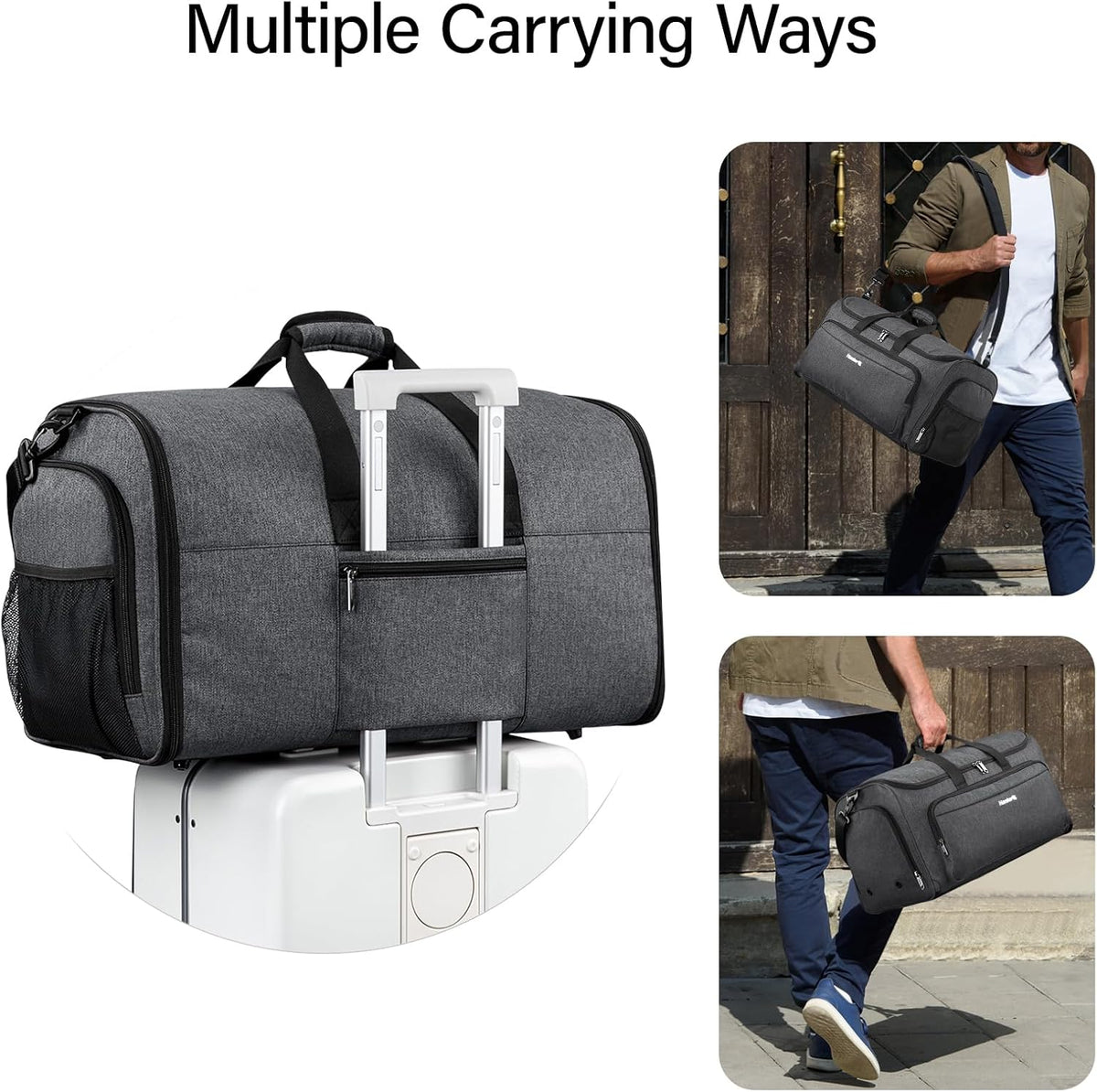 Garment Bags for Travel, 55L Carry on Convertible Garment Duffle Bag | 2 in 1 Hanging Suit Travel Bag with Shoulder Strap, Shoe Compartment, Portable Weekender Luggage Bag for Men Women,Black