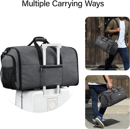 Garment Bags for Travel, 55L Carry on Convertible Garment Duffle Bag | 2 in 1 Hanging Suit Travel Bag with Shoulder Strap, Shoe Compartment, Portable Weekender Luggage Bag for Men Women,Black