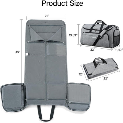 Garment Bags for Travel, 55L Carry on Convertible Garment Duffle Bag | 2 in 1 Hanging Suit Travel Bag with Shoulder Strap, Shoe Compartment, Portable Weekender Luggage Bag for Men Women,Black