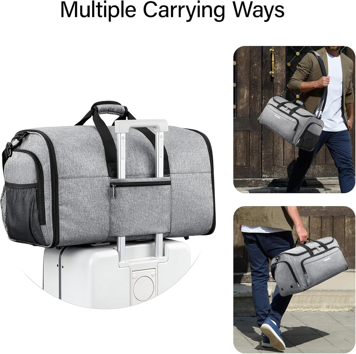 Garment Bags for Travel, 55L Carry on Convertible Garment Duffle Bag | 2 in 1 Hanging Suit Travel Bag with Shoulder Strap, Shoe Compartment, Portable Weekender Luggage Bag for Men Women,Black