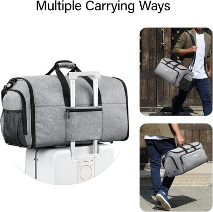 Garment Bags for Travel, 55L Carry on Convertible Garment Duffle Bag | 2 in 1 Hanging Suit Travel Bag with Shoulder Strap, Shoe Compartment, Portable Weekender Luggage Bag for Men Women,Black