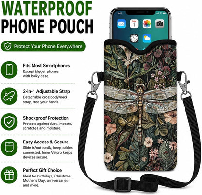 Neoprene Phone Sleeve Pouch Case Bag for Women Men with Crossbody Strap, 7.1x3.9 in, Shockproof Black Cat Mobile Protection Case Bag with Neck Lanyard, Black Cat Garden, Gift for Cats Lovers - Colors C
