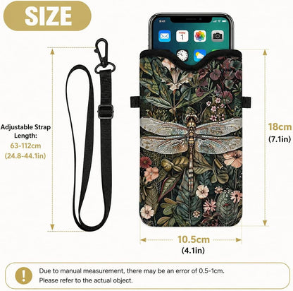 Neoprene Phone Sleeve Pouch Case Bag for Women Men with Crossbody Strap, 7.1x3.9 in, Shockproof Black Cat Mobile Protection Case Bag with Neck Lanyard, Black Cat Garden, Gift for Cats Lovers - Colors C