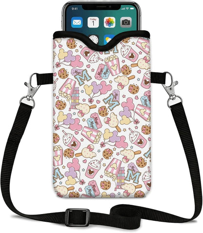 Neoprene Phone Sleeve Pouch Case Bag for Women Men with Crossbody Strap, 7.1x3.9 in, Shockproof Black Cat Mobile Protection Case Bag with Neck Lanyard, Black Cat Garden, Gift for Cats Lovers - Colors C