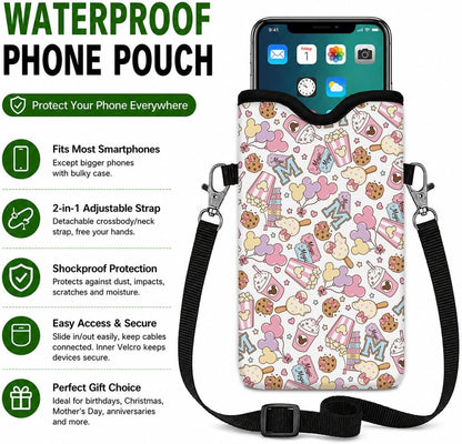 Neoprene Phone Sleeve Pouch Case Bag for Women Men with Crossbody Strap, 7.1x3.9 in, Shockproof Black Cat Mobile Protection Case Bag with Neck Lanyard, Black Cat Garden, Gift for Cats Lovers - Colors C
