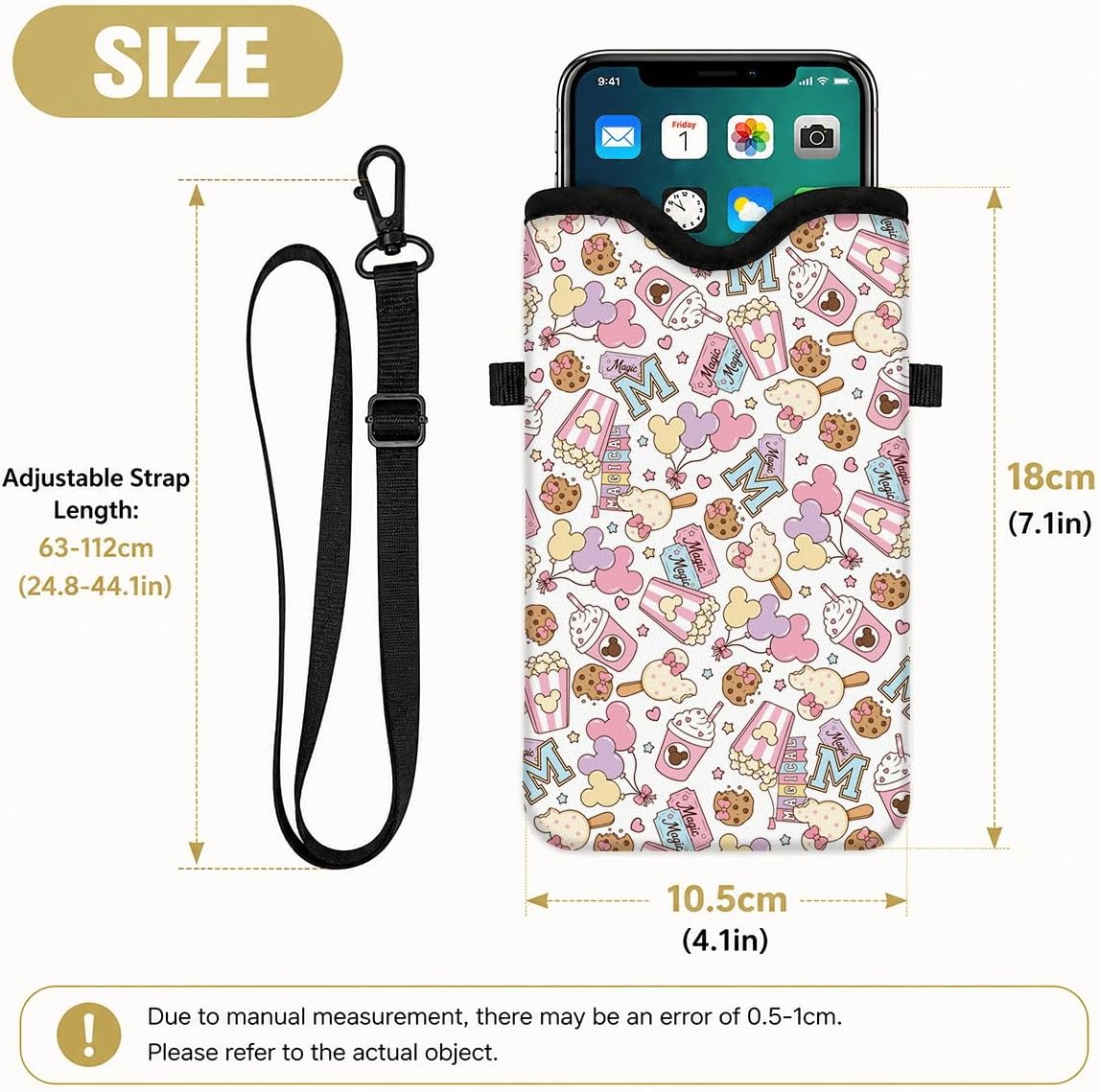 Neoprene Phone Sleeve Pouch Case Bag for Women Men with Crossbody Strap, 7.1x3.9 in, Shockproof Black Cat Mobile Protection Case Bag with Neck Lanyard, Black Cat Garden, Gift for Cats Lovers - Colors C