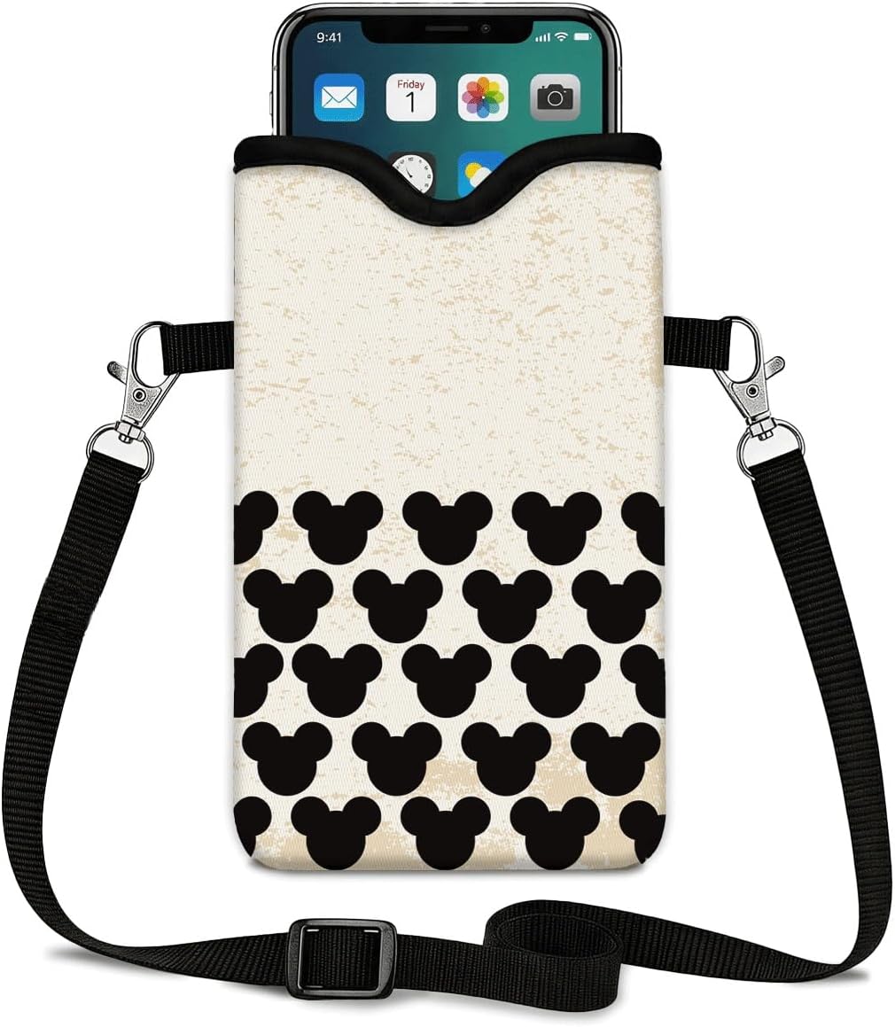 Neoprene Phone Sleeve Pouch Case Bag for Women Men with Crossbody Strap, 7.1x3.9 in, Shockproof Black Cat Mobile Protection Case Bag with Neck Lanyard, Black Cat Garden, Gift for Cats Lovers - Colors C