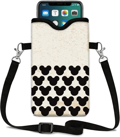 Neoprene Phone Sleeve Pouch Case Bag for Women Men with Crossbody Strap, 7.1x3.9 in, Shockproof Black Cat Mobile Protection Case Bag with Neck Lanyard, Black Cat Garden, Gift for Cats Lovers - Colors C