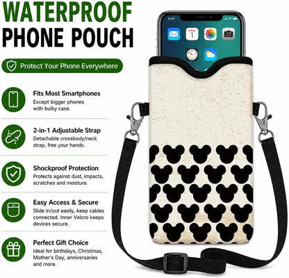 Neoprene Phone Sleeve Pouch Case Bag for Women Men with Crossbody Strap, 7.1x3.9 in, Shockproof Black Cat Mobile Protection Case Bag with Neck Lanyard, Black Cat Garden, Gift for Cats Lovers - Colors C