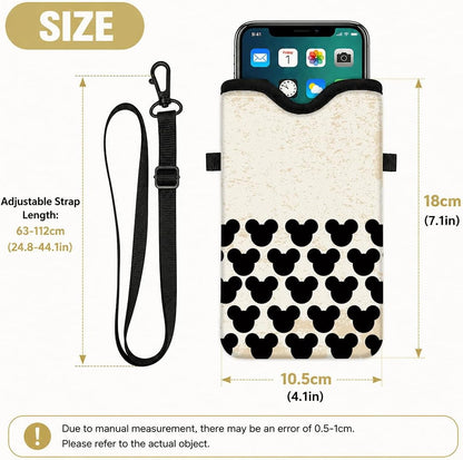 Neoprene Phone Sleeve Pouch Case Bag for Women Men with Crossbody Strap, 7.1x3.9 in, Shockproof Black Cat Mobile Protection Case Bag with Neck Lanyard, Black Cat Garden, Gift for Cats Lovers - Colors C