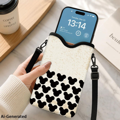 Neoprene Phone Sleeve Pouch Case Bag for Women Men with Crossbody Strap, 7.1x3.9 in, Shockproof Black Cat Mobile Protection Case Bag with Neck Lanyard, Black Cat Garden, Gift for Cats Lovers - Colors C