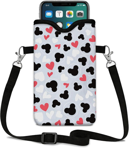 Neoprene Phone Sleeve Pouch Case Bag for Women Men with Crossbody Strap, 7.1x3.9 in, Shockproof Black Cat Mobile Protection Case Bag with Neck Lanyard, Black Cat Garden, Gift for Cats Lovers - Colors C