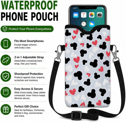 Neoprene Phone Sleeve Pouch Case Bag for Women Men with Crossbody Strap, 7.1x3.9 in, Shockproof Black Cat Mobile Protection Case Bag with Neck Lanyard, Black Cat Garden, Gift for Cats Lovers - Colors C