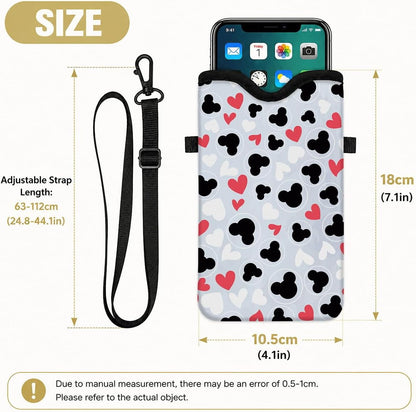 Neoprene Phone Sleeve Pouch Case Bag for Women Men with Crossbody Strap, 7.1x3.9 in, Shockproof Black Cat Mobile Protection Case Bag with Neck Lanyard, Black Cat Garden, Gift for Cats Lovers - Colors C