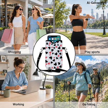 Neoprene Phone Sleeve Pouch Case Bag for Women Men with Crossbody Strap, 7.1x3.9 in, Shockproof Black Cat Mobile Protection Case Bag with Neck Lanyard, Black Cat Garden, Gift for Cats Lovers - Colors C