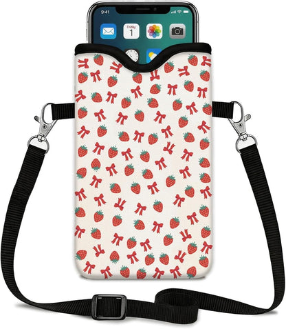 Neoprene Phone Sleeve Pouch Case Bag for Women Men with Crossbody Strap, 7.1x3.9 in, Shockproof Black Cat Mobile Protection Case Bag with Neck Lanyard, Black Cat Garden, Gift for Cats Lovers - Colors C