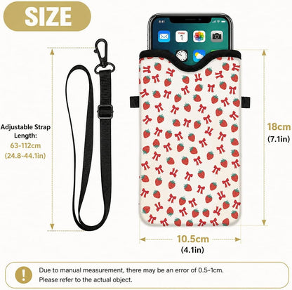 Neoprene Phone Sleeve Pouch Case Bag for Women Men with Crossbody Strap, 7.1x3.9 in, Shockproof Black Cat Mobile Protection Case Bag with Neck Lanyard, Black Cat Garden, Gift for Cats Lovers - Colors C