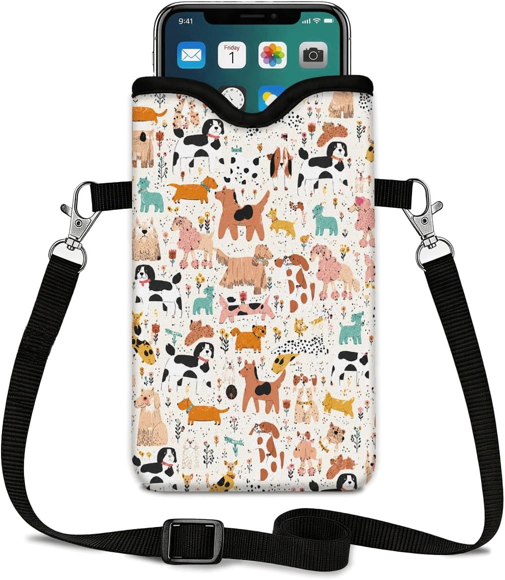 Neoprene Phone Sleeve Pouch Case Bag for Women Men with Crossbody Strap, 7.1x3.9 in, Shockproof Black Cat Mobile Protection Case Bag with Neck Lanyard, Black Cat Garden, Gift for Cats Lovers - Colors C