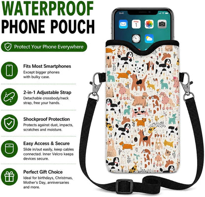 Neoprene Phone Sleeve Pouch Case Bag for Women Men with Crossbody Strap, 7.1x3.9 in, Shockproof Black Cat Mobile Protection Case Bag with Neck Lanyard, Black Cat Garden, Gift for Cats Lovers - Colors C