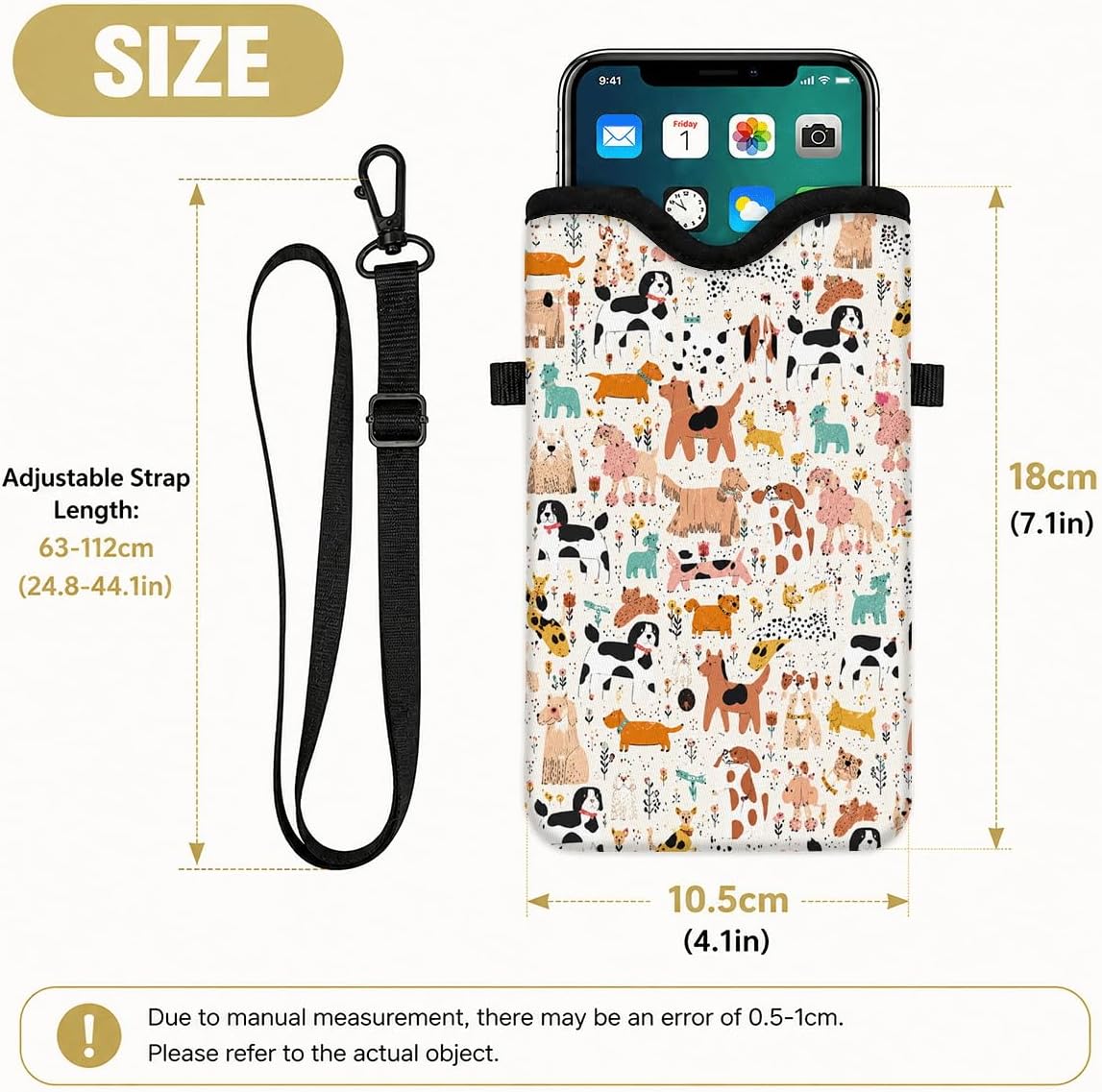 Neoprene Phone Sleeve Pouch Case Bag for Women Men with Crossbody Strap, 7.1x3.9 in, Shockproof Black Cat Mobile Protection Case Bag with Neck Lanyard, Black Cat Garden, Gift for Cats Lovers - Colors C