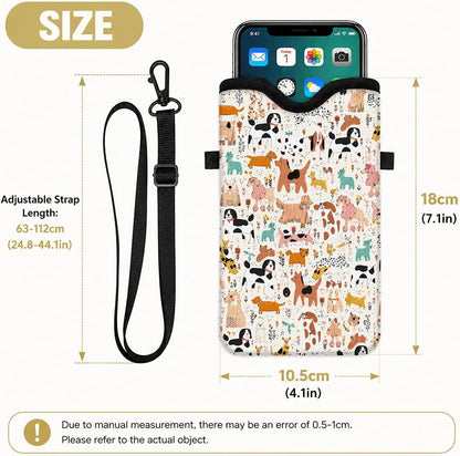 Neoprene Phone Sleeve Pouch Case Bag for Women Men with Crossbody Strap, 7.1x3.9 in, Shockproof Black Cat Mobile Protection Case Bag with Neck Lanyard, Black Cat Garden, Gift for Cats Lovers - Colors C