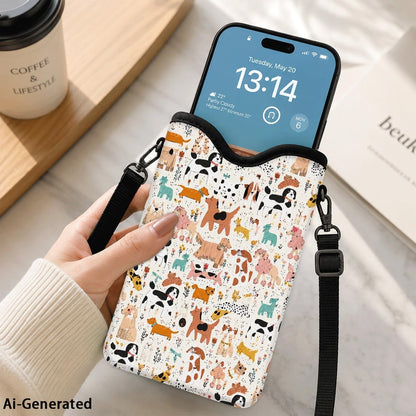 Neoprene Phone Sleeve Pouch Case Bag for Women Men with Crossbody Strap, 7.1x3.9 in, Shockproof Black Cat Mobile Protection Case Bag with Neck Lanyard, Black Cat Garden, Gift for Cats Lovers - Colors C