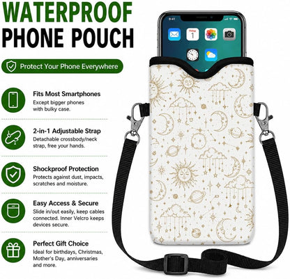 Neoprene Phone Sleeve Pouch Case Bag for Women Men with Crossbody Strap, 7.1x3.9 in, Shockproof Black Cat Mobile Protection Case Bag with Neck Lanyard, Black Cat Garden, Gift for Cats Lovers - Colors C