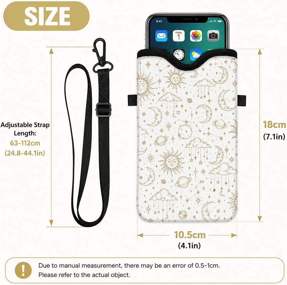 Neoprene Phone Sleeve Pouch Case Bag for Women Men with Crossbody Strap, 7.1x3.9 in, Shockproof Black Cat Mobile Protection Case Bag with Neck Lanyard, Black Cat Garden, Gift for Cats Lovers - Colors C