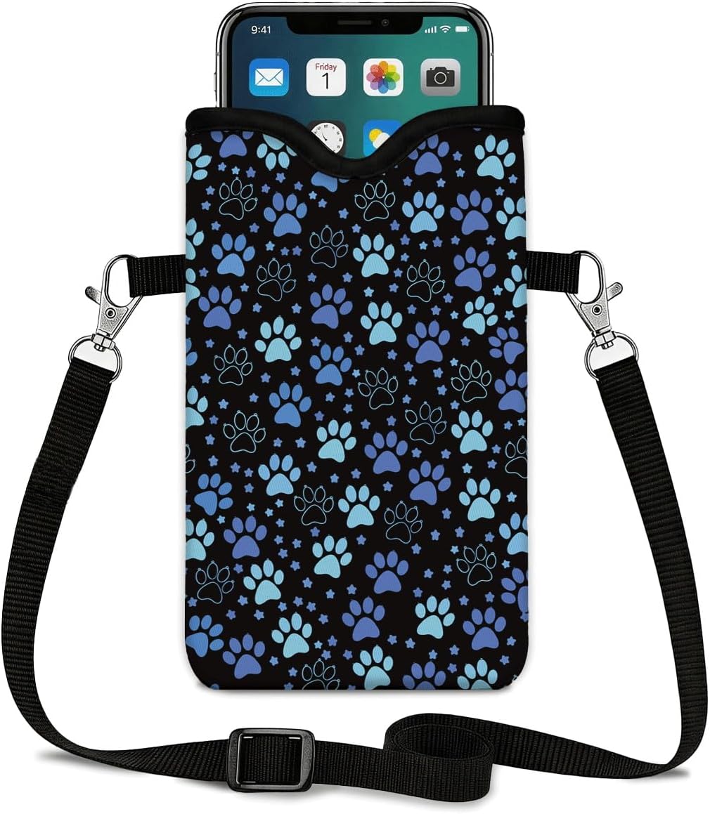 Neoprene Phone Sleeve Pouch Case Bag for Women Men with Crossbody Strap, 7.1x3.9 in, Shockproof Black Cat Mobile Protection Case Bag with Neck Lanyard, Black Cat Garden, Gift for Cats Lovers - Colors C