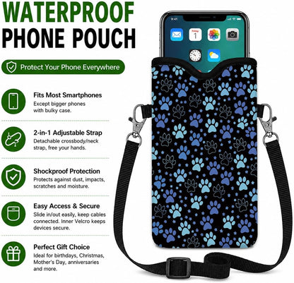 Neoprene Phone Sleeve Pouch Case Bag for Women Men with Crossbody Strap, 7.1x3.9 in, Shockproof Black Cat Mobile Protection Case Bag with Neck Lanyard, Black Cat Garden, Gift for Cats Lovers - Colors C