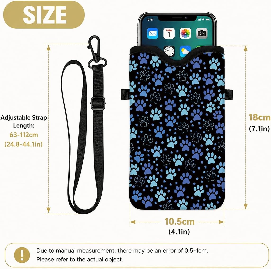 Neoprene Phone Sleeve Pouch Case Bag for Women Men with Crossbody Strap, 7.1x3.9 in, Shockproof Black Cat Mobile Protection Case Bag with Neck Lanyard, Black Cat Garden, Gift for Cats Lovers - Colors C