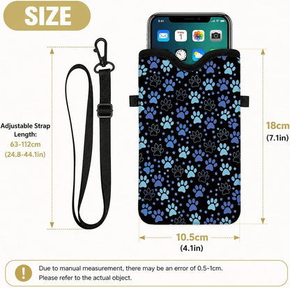 Neoprene Phone Sleeve Pouch Case Bag for Women Men with Crossbody Strap, 7.1x3.9 in, Shockproof Black Cat Mobile Protection Case Bag with Neck Lanyard, Black Cat Garden, Gift for Cats Lovers - Colors C