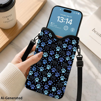 Neoprene Phone Sleeve Pouch Case Bag for Women Men with Crossbody Strap, 7.1x3.9 in, Shockproof Black Cat Mobile Protection Case Bag with Neck Lanyard, Black Cat Garden, Gift for Cats Lovers - Colors C