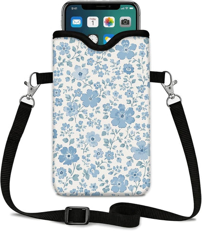 Neoprene Phone Sleeve Pouch Case Bag for Women Men with Crossbody Strap, 7.1x3.9 in, Shockproof Black Cat Mobile Protection Case Bag with Neck Lanyard, Black Cat Garden, Gift for Cats Lovers - Colors C