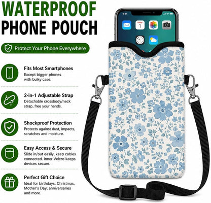 Neoprene Phone Sleeve Pouch Case Bag for Women Men with Crossbody Strap, 7.1x3.9 in, Shockproof Black Cat Mobile Protection Case Bag with Neck Lanyard, Black Cat Garden, Gift for Cats Lovers - Colors C