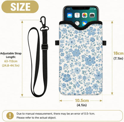 Neoprene Phone Sleeve Pouch Case Bag for Women Men with Crossbody Strap, 7.1x3.9 in, Shockproof Black Cat Mobile Protection Case Bag with Neck Lanyard, Black Cat Garden, Gift for Cats Lovers - Colors C