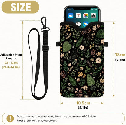 Neoprene Phone Sleeve Pouch Case Bag for Women Men with Crossbody Strap, 7.1x3.9 in, Shockproof Black Cat Mobile Protection Case Bag with Neck Lanyard, Black Cat Garden, Gift for Cats Lovers - Colors C