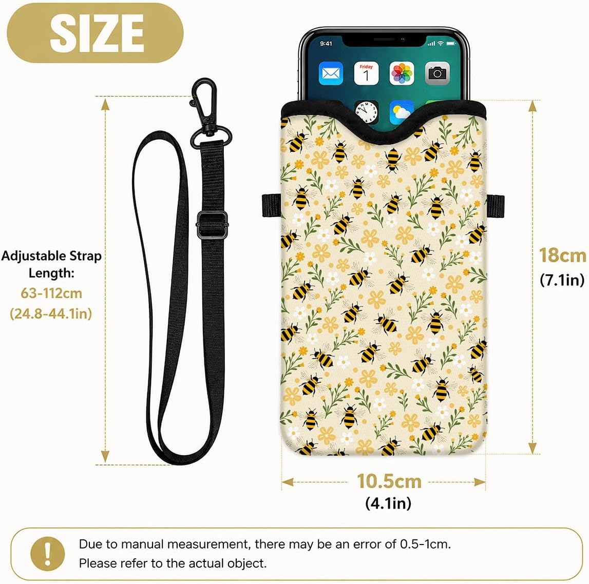 Neoprene Phone Sleeve Pouch Case Bag for Women Men with Crossbody Strap, 7.1x3.9 in, Shockproof Black Cat Mobile Protection Case Bag with Neck Lanyard, Black Cat Garden, Gift for Cats Lovers - Colors C
