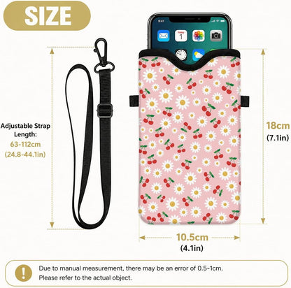 Neoprene Phone Sleeve Pouch Case Bag for Women Men with Crossbody Strap, 7.1x3.9 in, Shockproof Black Cat Mobile Protection Case Bag with Neck Lanyard, Black Cat Garden, Gift for Cats Lovers - Colors C